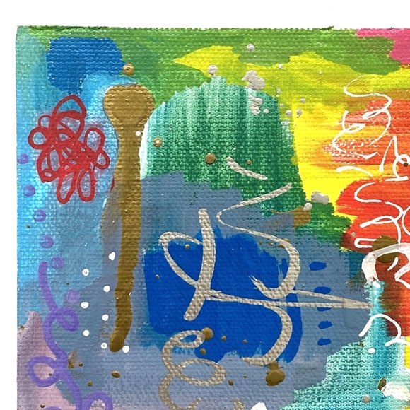 Scripting - Original Wall Art Liquid Oil Paint & Marker Signed Painting 6”x8” - Picture 6 of 8